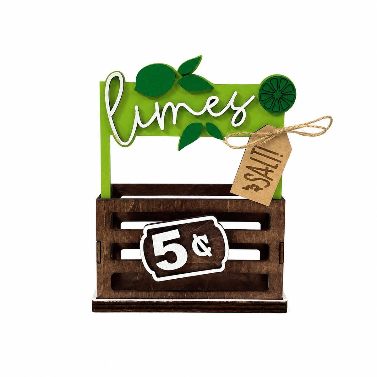 Limes Interchangeable Sign & Wooden Crate | Summer Citrus Decor | Farmhouse Kitchen Decor | Tiered Tray Accent | Handmade Shelf Sitter