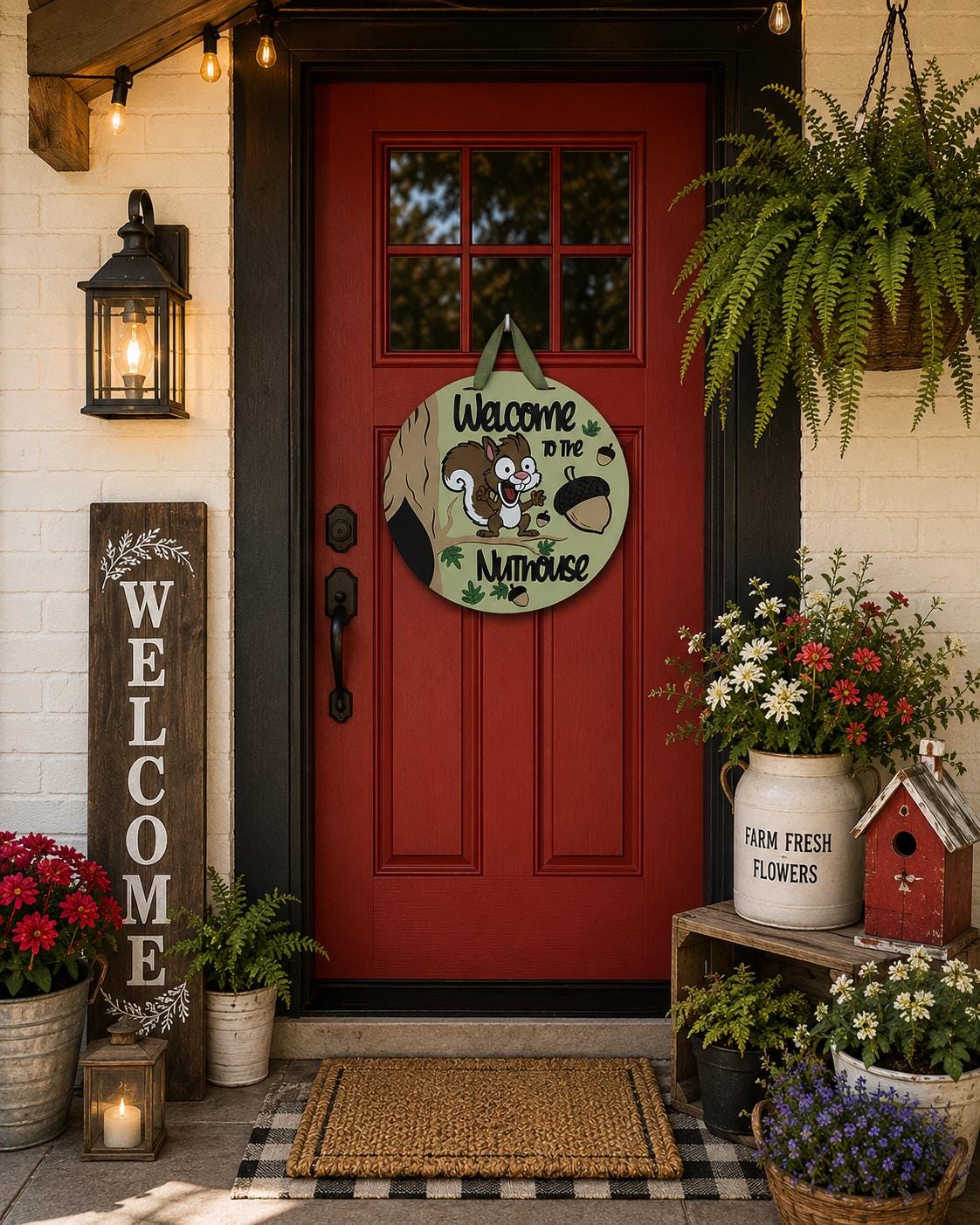 Welcome to the Nuthouse Door Sign | Squirrel Fall Porch Decoration | 16” Wood Sign
