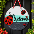 Handmade Ladybug Welcome Door Sign, 16" Layered Wood Porch Decor