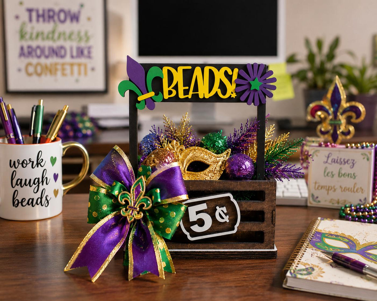 Mardi Gras Interchangeable Crate Sign, Mardi Gras Wood Insert, Mardi Gras Tabletop Decor, Coffee Bar Decor, Shelf Decor