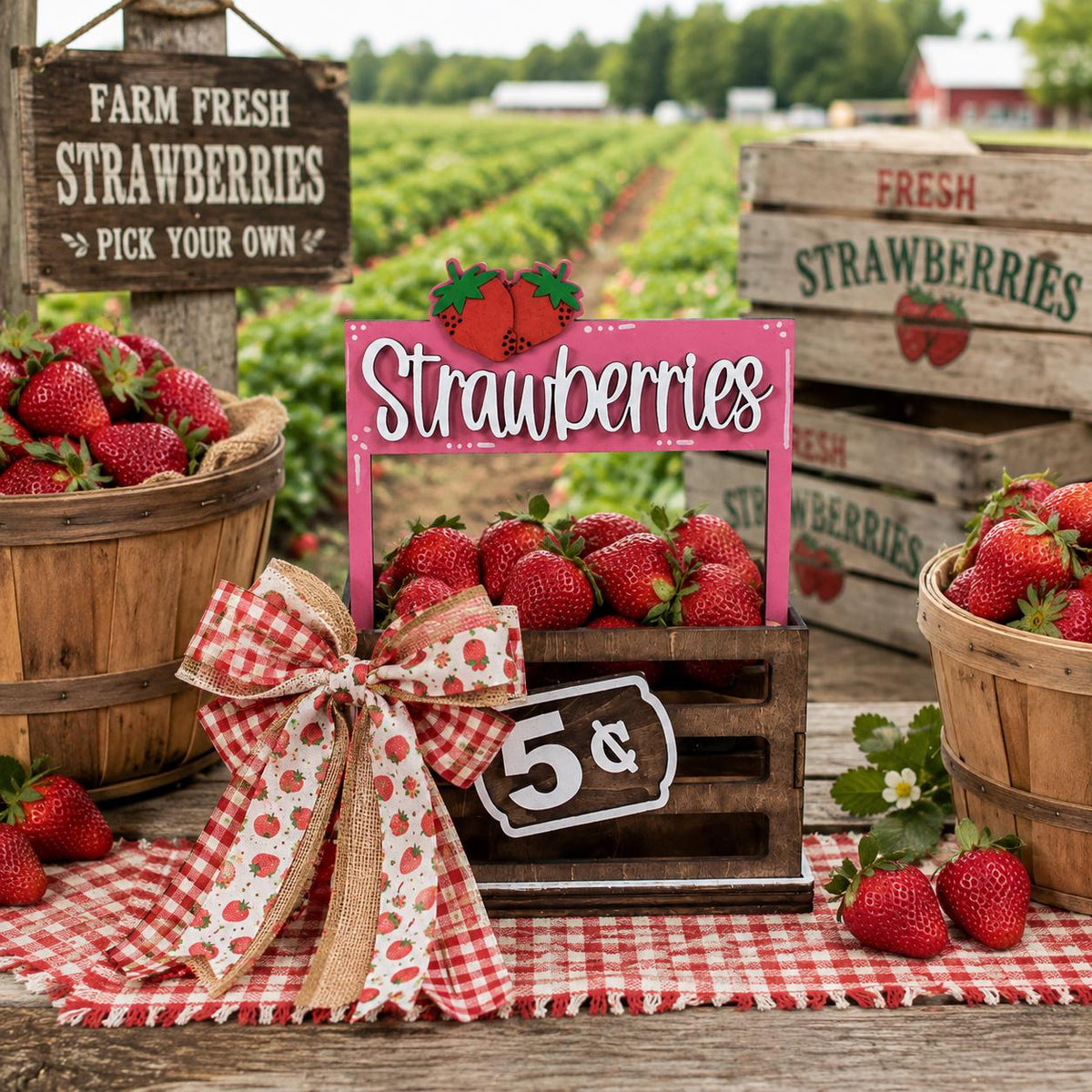 Strawberries Interchangeable Crate Sign, Strawberry Wood Sign, Summer Farmhouse Decor, Farmers Market Decor, Kitchen Shelf Decor