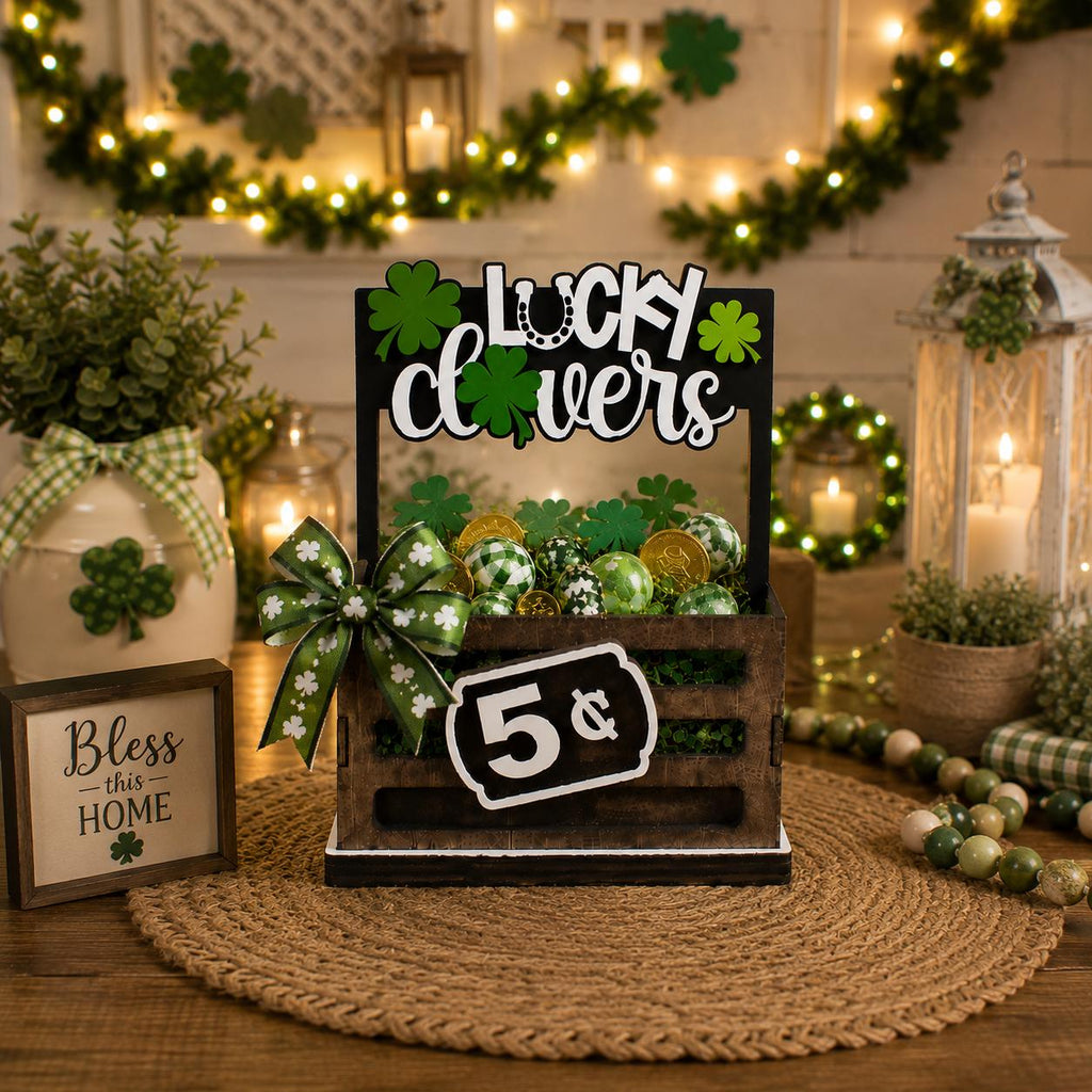 Lucky Clovers Interchangeable Crate Sign, St Patrick’s Day Wood Insert, Irish Tabletop Decor, Tiered Tray Decor, Shelf Decor