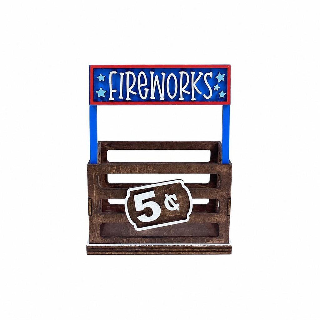 Fireworks Interchangeable Crate Sign, Fourth of July Wood Sign, Patriotic Tabletop Decor, Tiered Tray Decor, Shelf Decor
