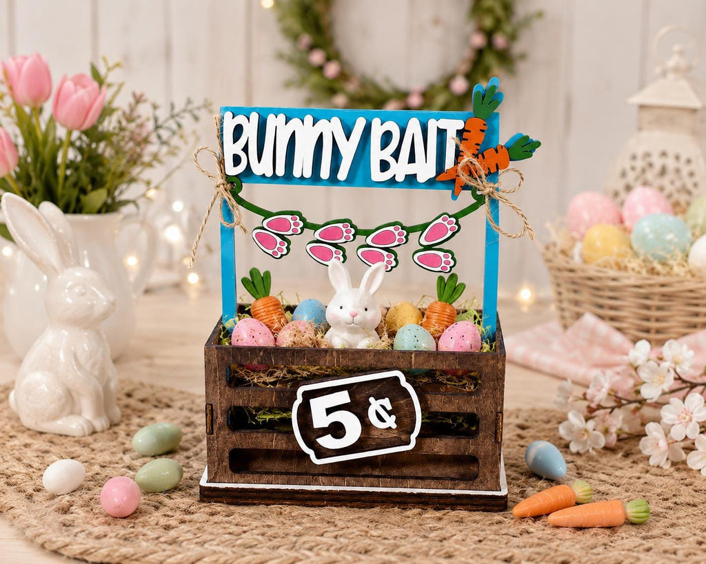 Easter Interchangeable Crate Sign, Bunny Bait Wood Insert, Easter Tabletop Decor, Tiered Tray Decor, Shelf Decor