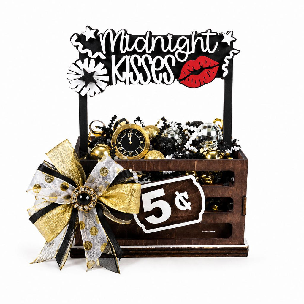 New Years Interchangeable Crate Sign, Midnight Kisses Wood Insert, New Years Tabletop Decor, Tiered Tray Decor, Shelf Decor