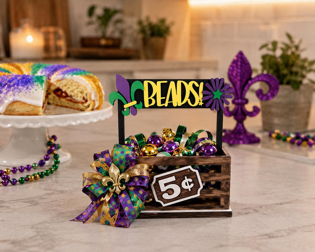 Mardi Gras Interchangeable Crate Sign, Mardi Gras Wood Insert, Mardi Gras Tabletop Decor, Coffee Bar Decor, Shelf Decor