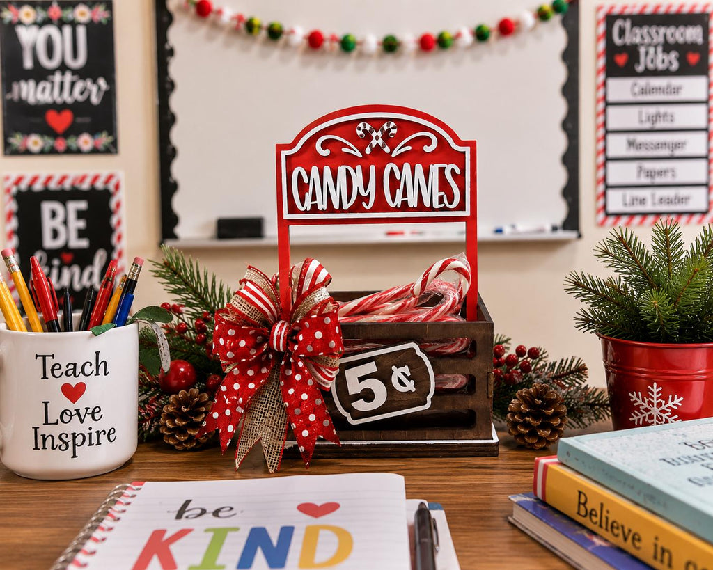 Candy Cane Interchangeable Crate Sign, Candy Cane Wood Insert, Christmas Tabletop Decor, Coffee Bar Decor, Shelf Decor