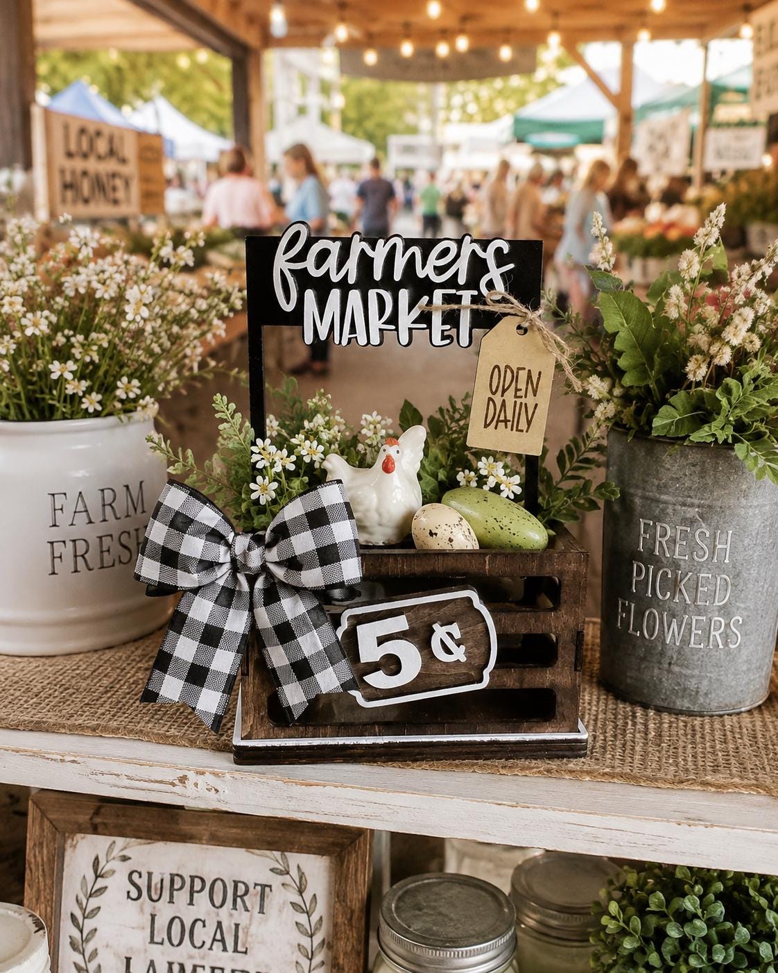 Farmers Market Interchangeable Crate Sign, Farmhouse Wood Sign, Farm Fresh Tabletop Decor, Country Kitchen Decor, Shelf Decor