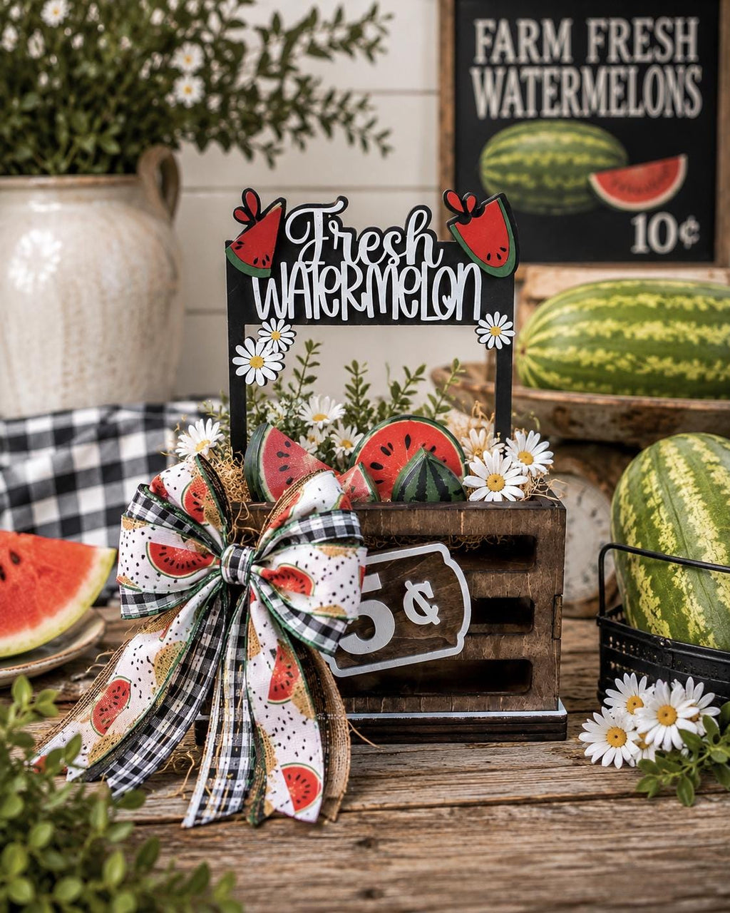 Fresh Watermelon Interchangeable Crate Sign, Summer Wood Insert, Farmhouse Tabletop Decor, Farmers Market Decor, Shelf Decor