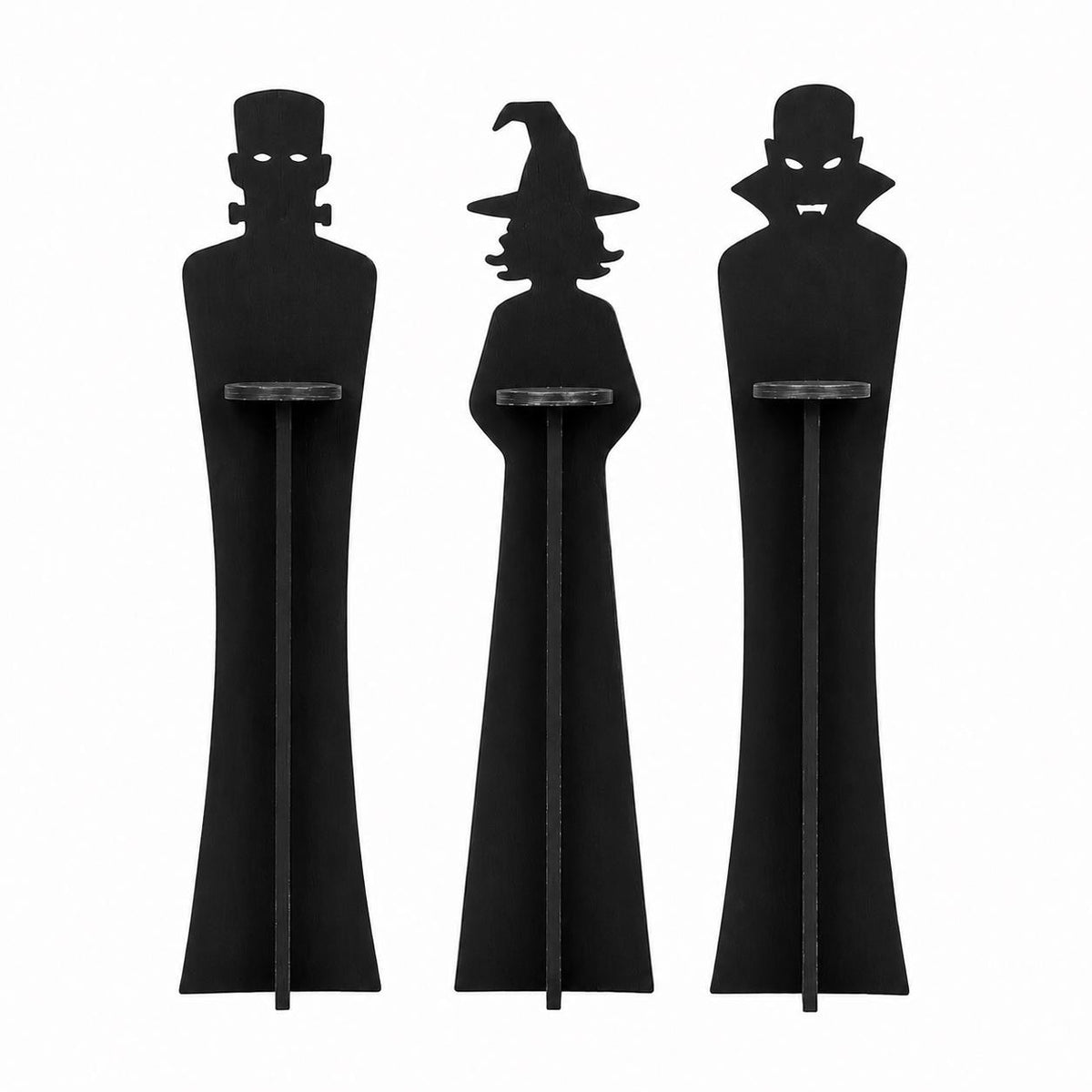 Set of 3 Halloween Tea Light Holders | Vampire, Witch, Monster Figures, Rustic Decor