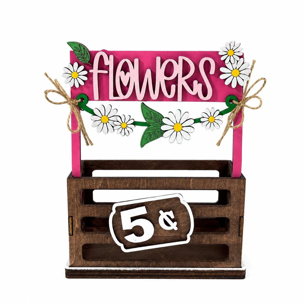 Flowers Interchangeable Crate Sign, Daisy Wood Sign, Farmers Market Decor, Farmhouse Tabletop Decor, Shelf Decor