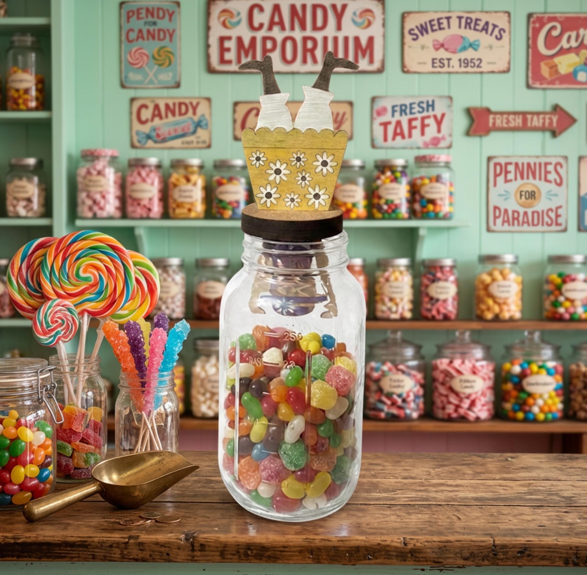 Hand Painted Candy Snatcher Mason Jar Topper | Laser Cut Farmhouse Decor | Candy Jar Lid Insert | Tiered Tray Decor | Gift for Her