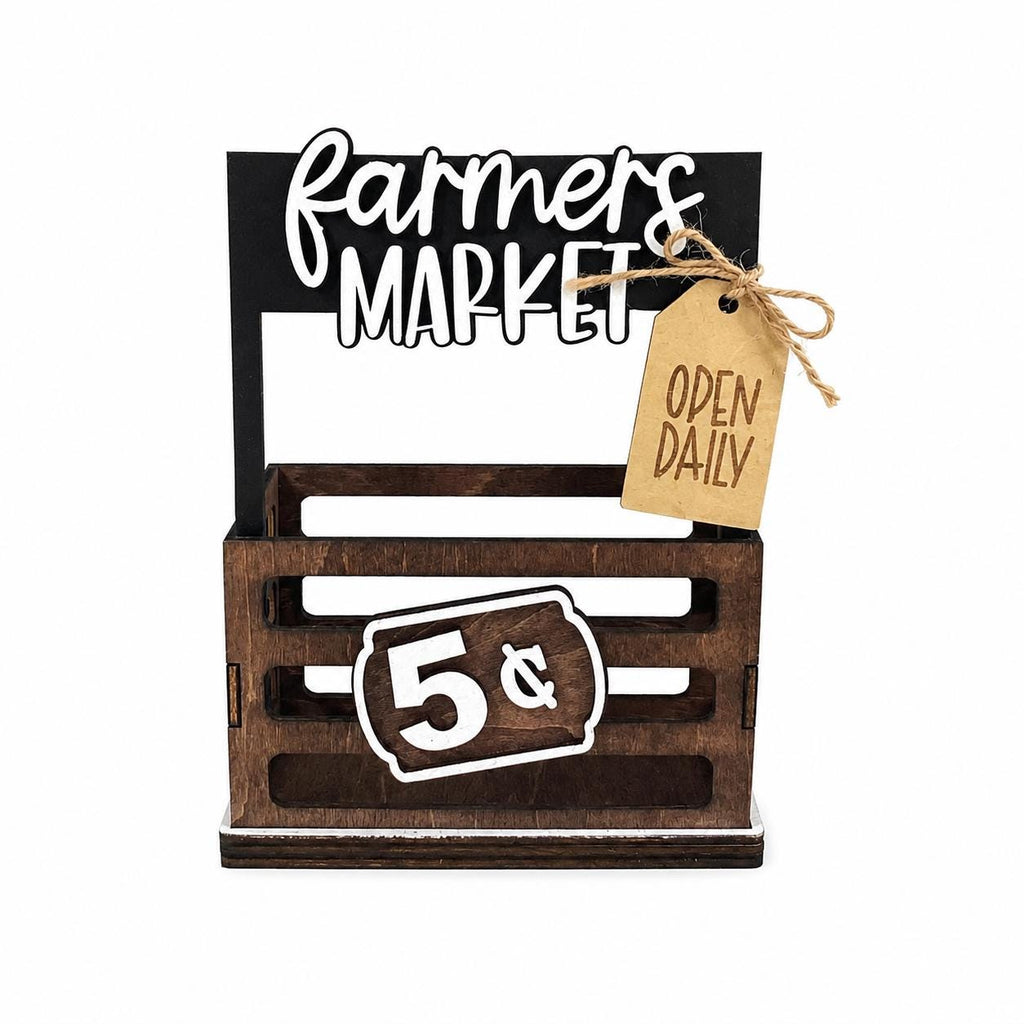 Farmers Market Interchangeable Crate Sign, Farmhouse Wood Sign, Farm Fresh Tabletop Decor, Country Kitchen Decor, Shelf Decor