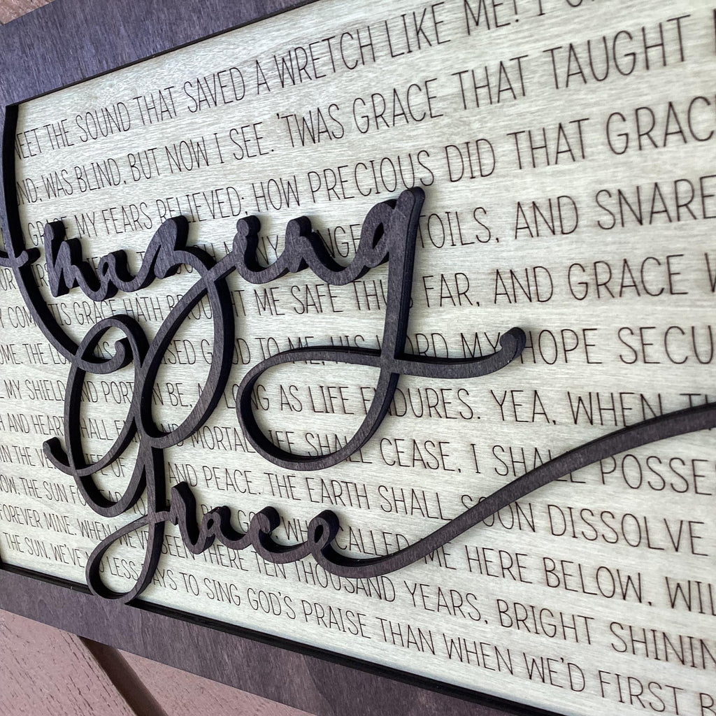 Amazing Grace Hymn Wood Sign, Christian Wall Decor, Engraved Wood Sign, Religious Wall Art, Farmhouse Faith Decor, Christian Gift