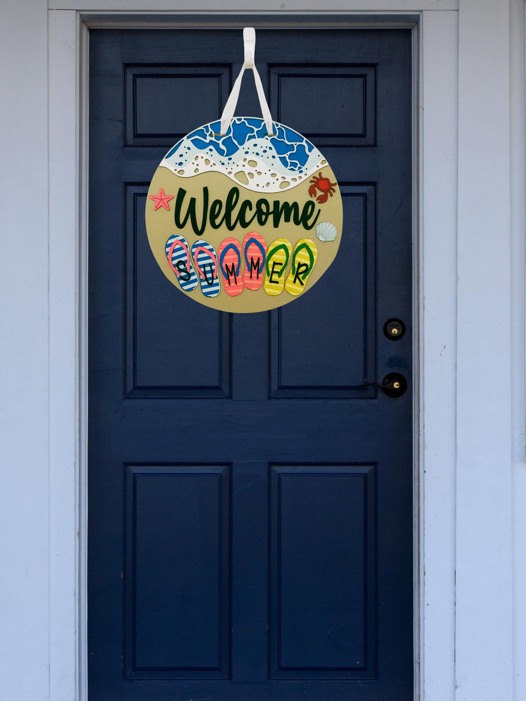 Welcome Summer Door Sign | Flip Flop Beach Door Hanger | Coastal Front Porch Decor