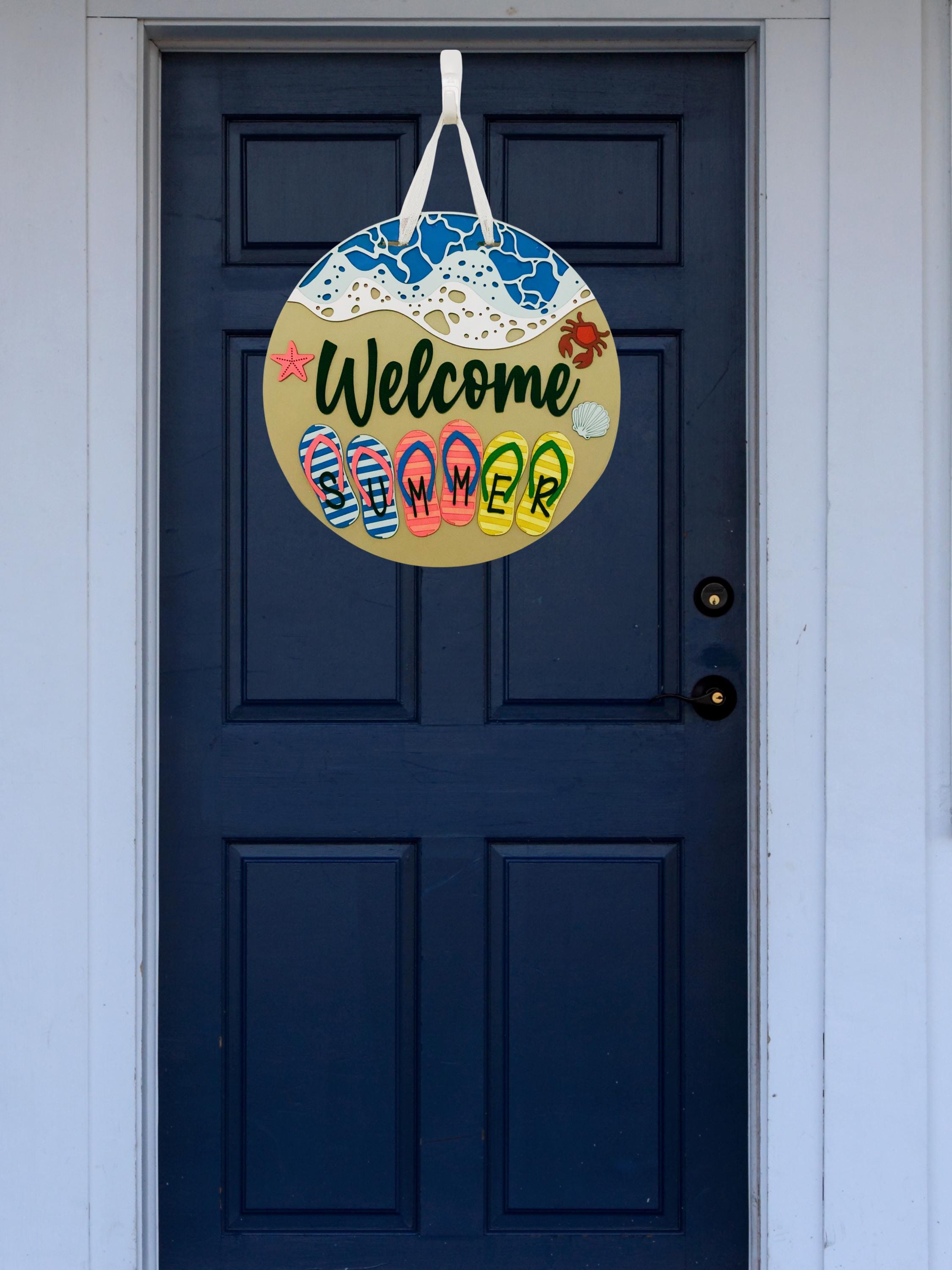 Welcome Summer Door Sign | Flip Flop Beach Door Hanger | Coastal Front Porch Decor