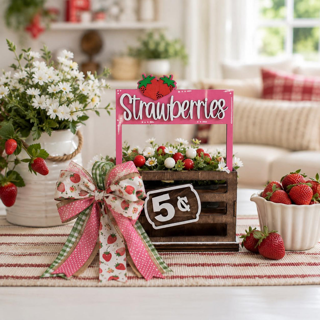 Strawberries Interchangeable Crate Sign, Strawberry Wood Sign, Summer Farmhouse Decor, Farmers Market Decor, Kitchen Shelf Decor