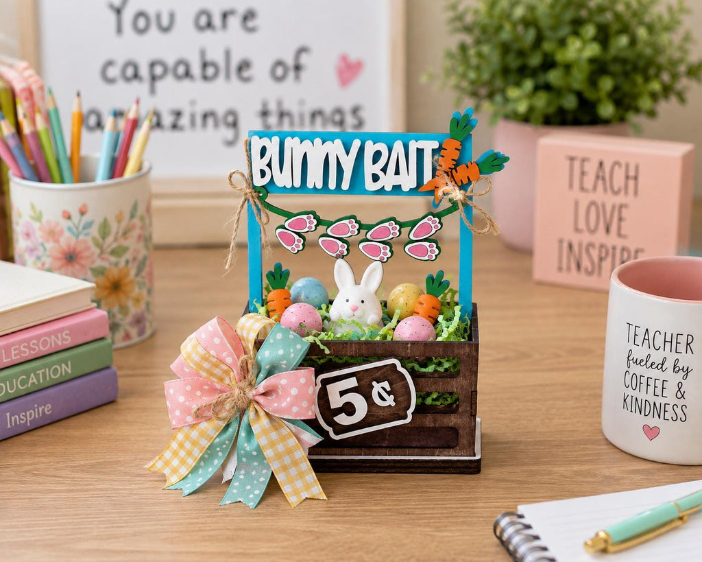 Easter Interchangeable Crate Sign, Bunny Bait Wood Insert, Easter Tabletop Decor, Tiered Tray Decor, Shelf Decor