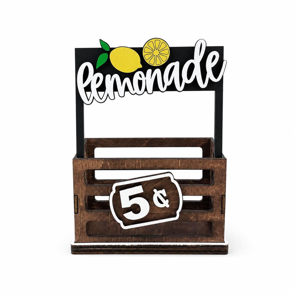 Lemonade Interchangeable Sign & Wooden Crate | Summer Lemon Decor | Farmhouse Kitchen Decor | Tiered Tray Accent | Shelf Sitter