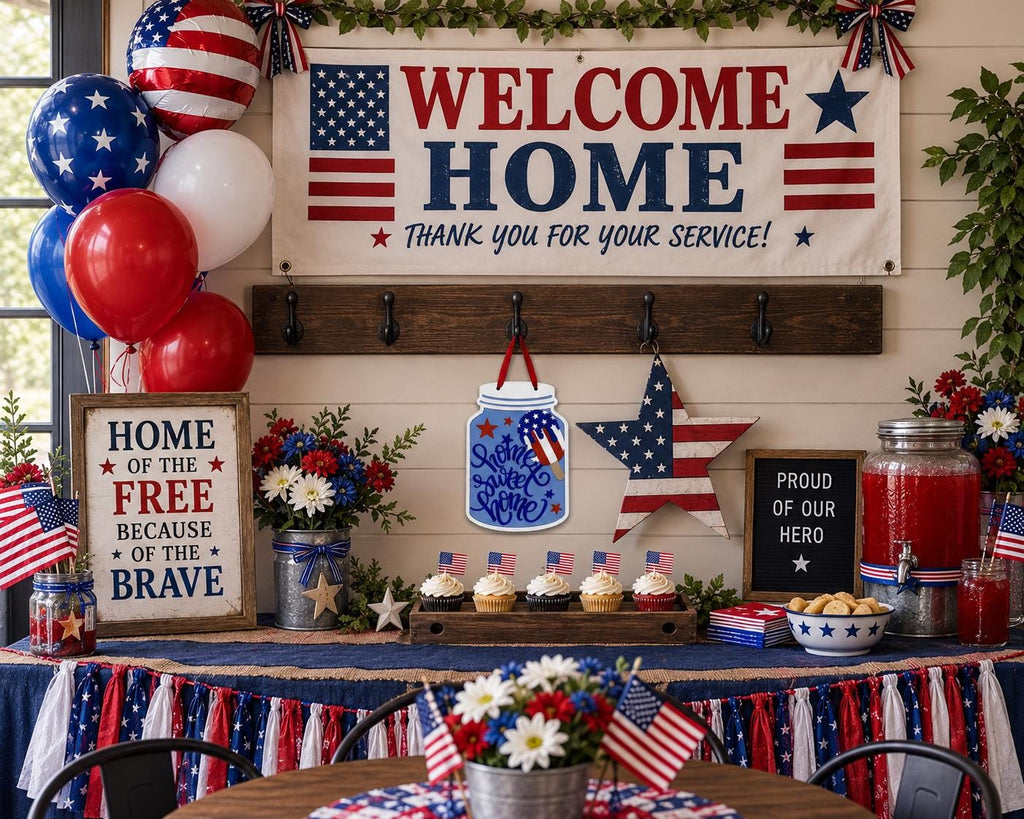 Patriotic Mason Jar Sign, Home Sweet Home Door Hanger, Americana Summer Decor