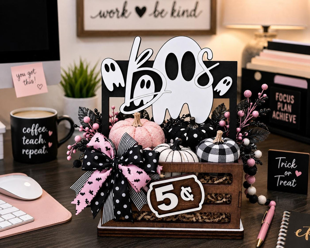 Halloween Interchangeable Crate Sign, Boo Ghost Wood Insert, Halloween Tabletop Decor, Coffee Bar Decor, Shelf Decor