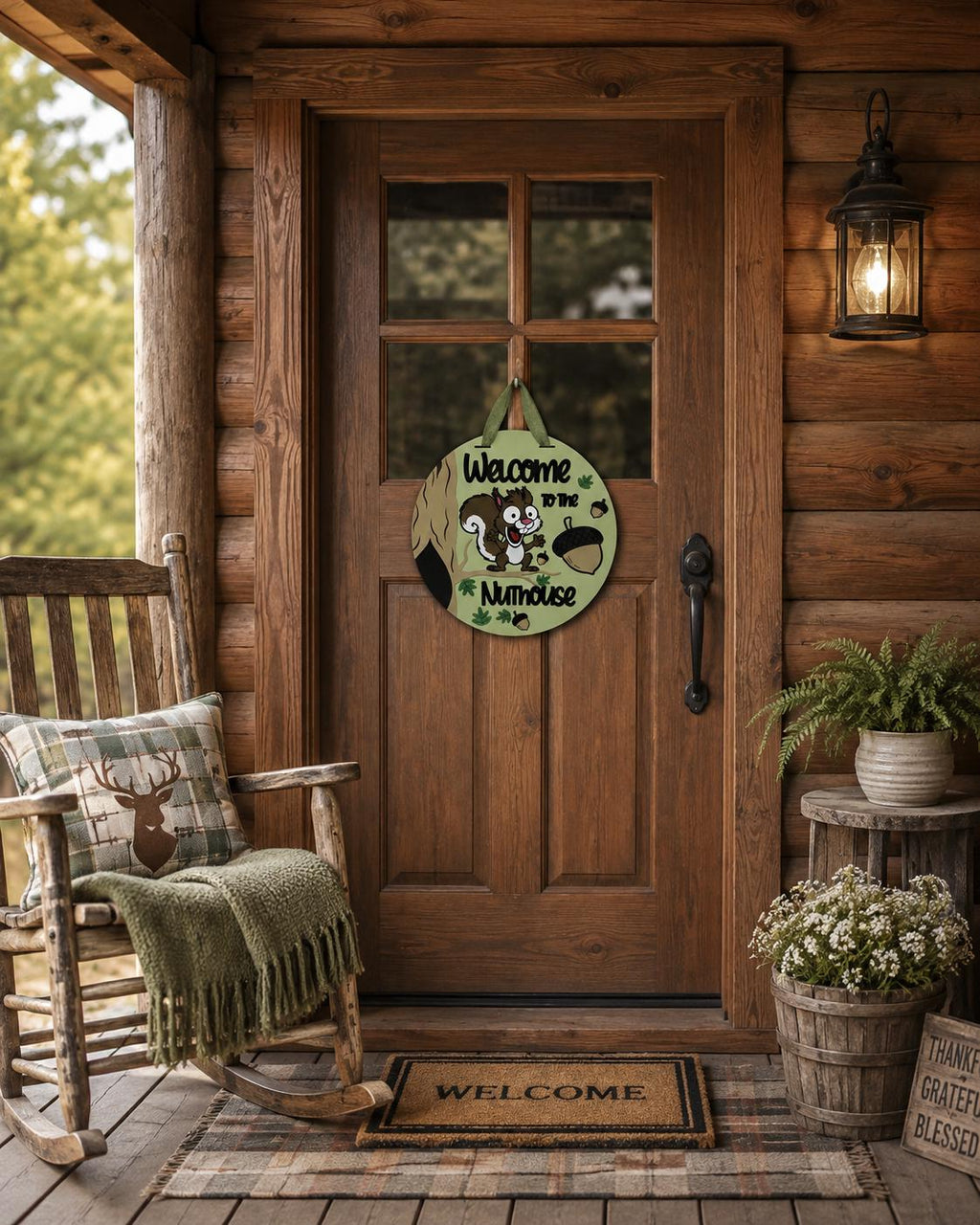 Welcome to the Nuthouse Door Sign | Squirrel Fall Porch Decoration | 16” Wood Sign