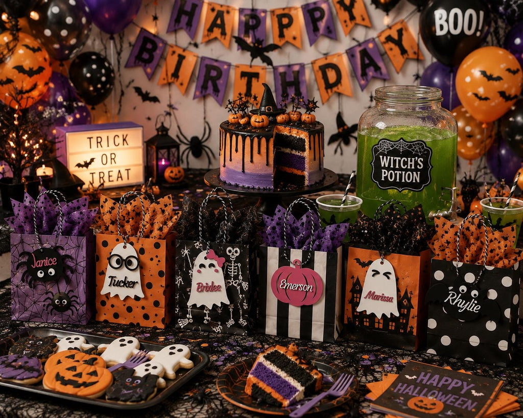 Personalized Halloween Name Tag, Wooden Trick or Treat Basket Charm, Ghost Pumpkin Bat Spider