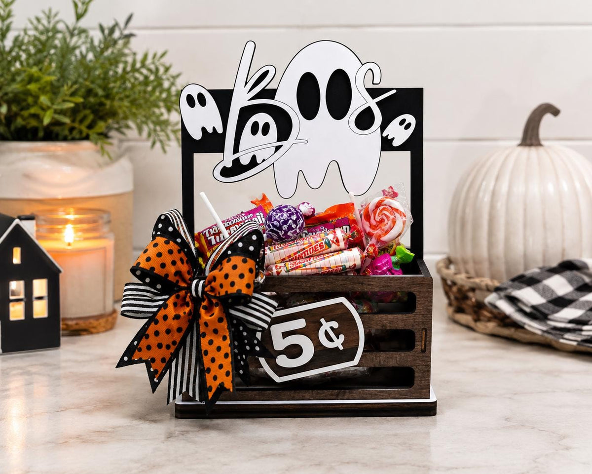 Halloween Interchangeable Crate Sign, Boo Ghost Wood Insert, Halloween Tabletop Decor, Coffee Bar Decor, Shelf Decor