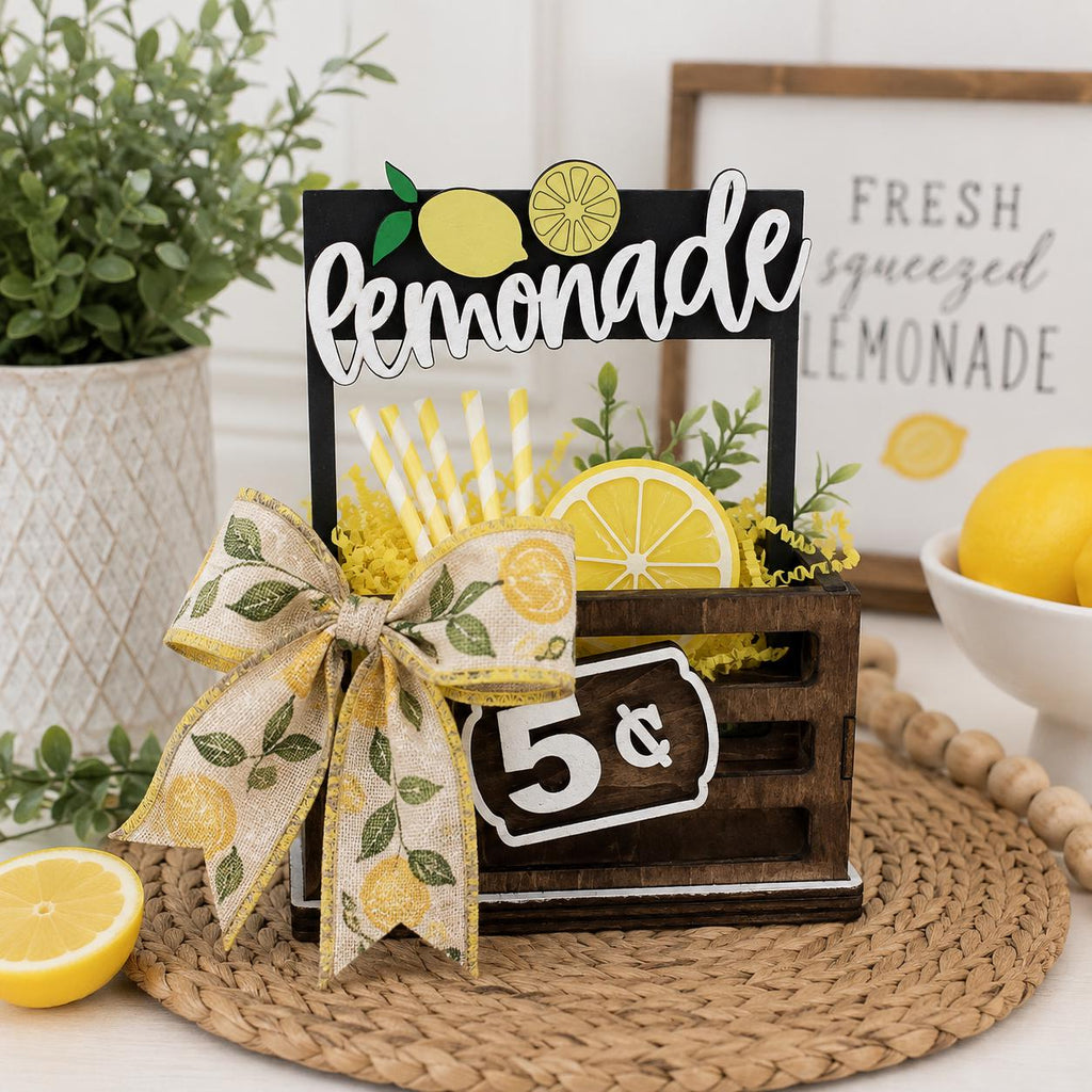 Lemonade Interchangeable Sign & Wooden Crate | Summer Lemon Decor | Farmhouse Kitchen Decor | Tiered Tray Accent | Shelf Sitter