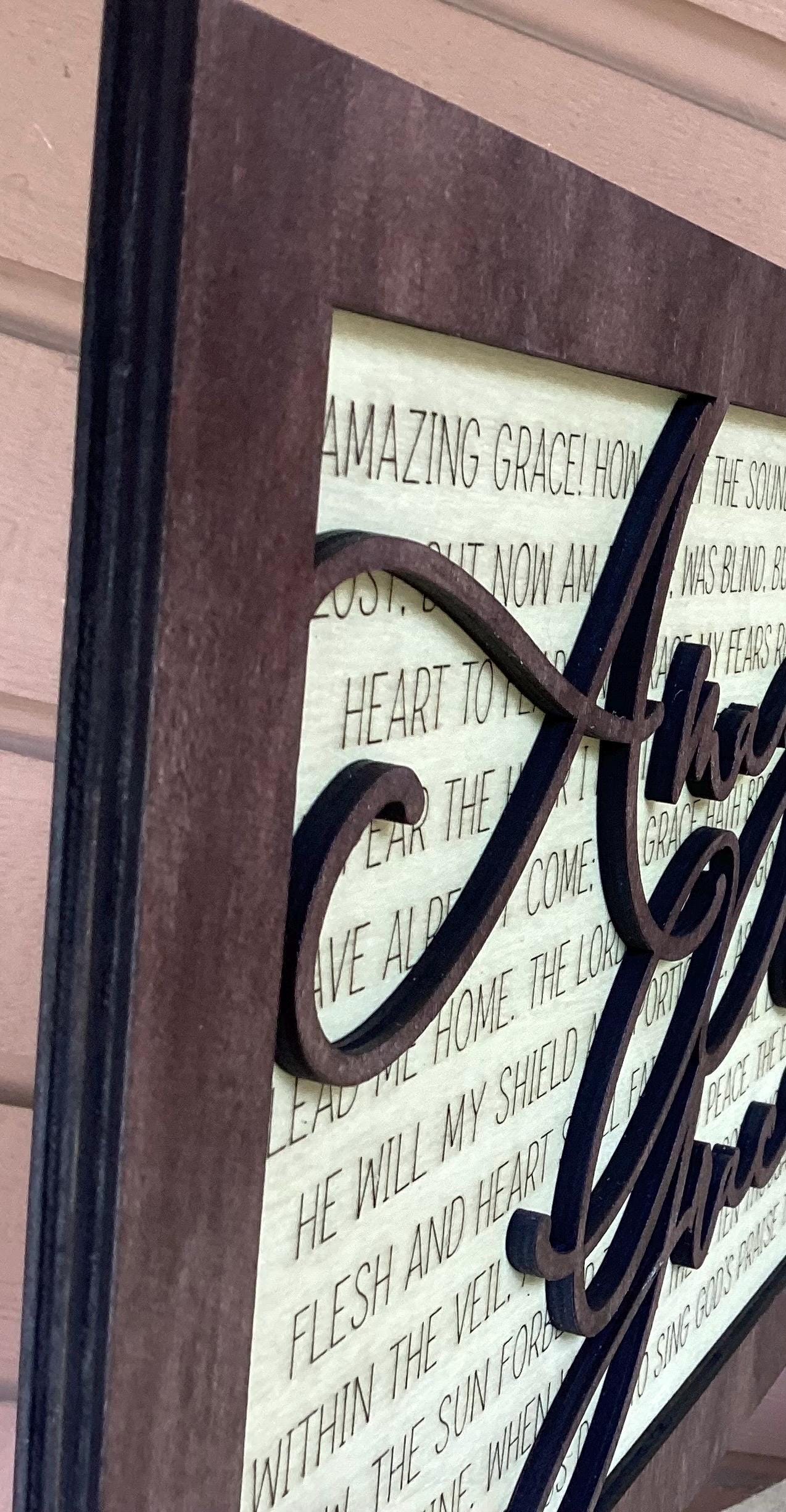 Amazing Grace Hymn Wood Sign, Christian Wall Decor, Engraved Wood Sign, Religious Wall Art, Farmhouse Faith Decor, Christian Gift