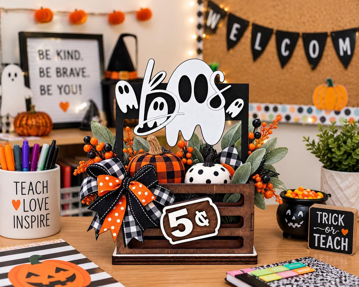 Halloween Interchangeable Crate Sign, Boo Ghost Wood Insert, Halloween Tabletop Decor, Coffee Bar Decor, Shelf Decor