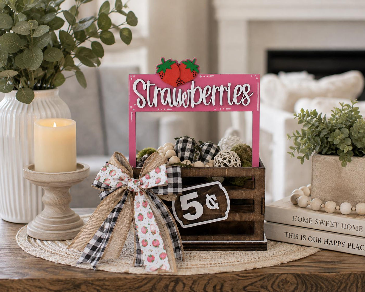 Strawberries Interchangeable Crate Sign, Strawberry Wood Sign, Summer Farmhouse Decor, Farmers Market Decor, Kitchen Shelf Decor