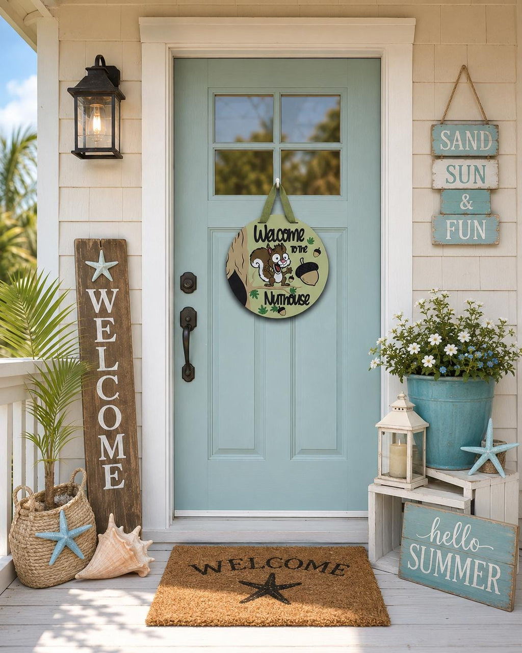 Welcome to the Nuthouse Door Sign | Squirrel Fall Porch Decoration | 16” Wood Sign