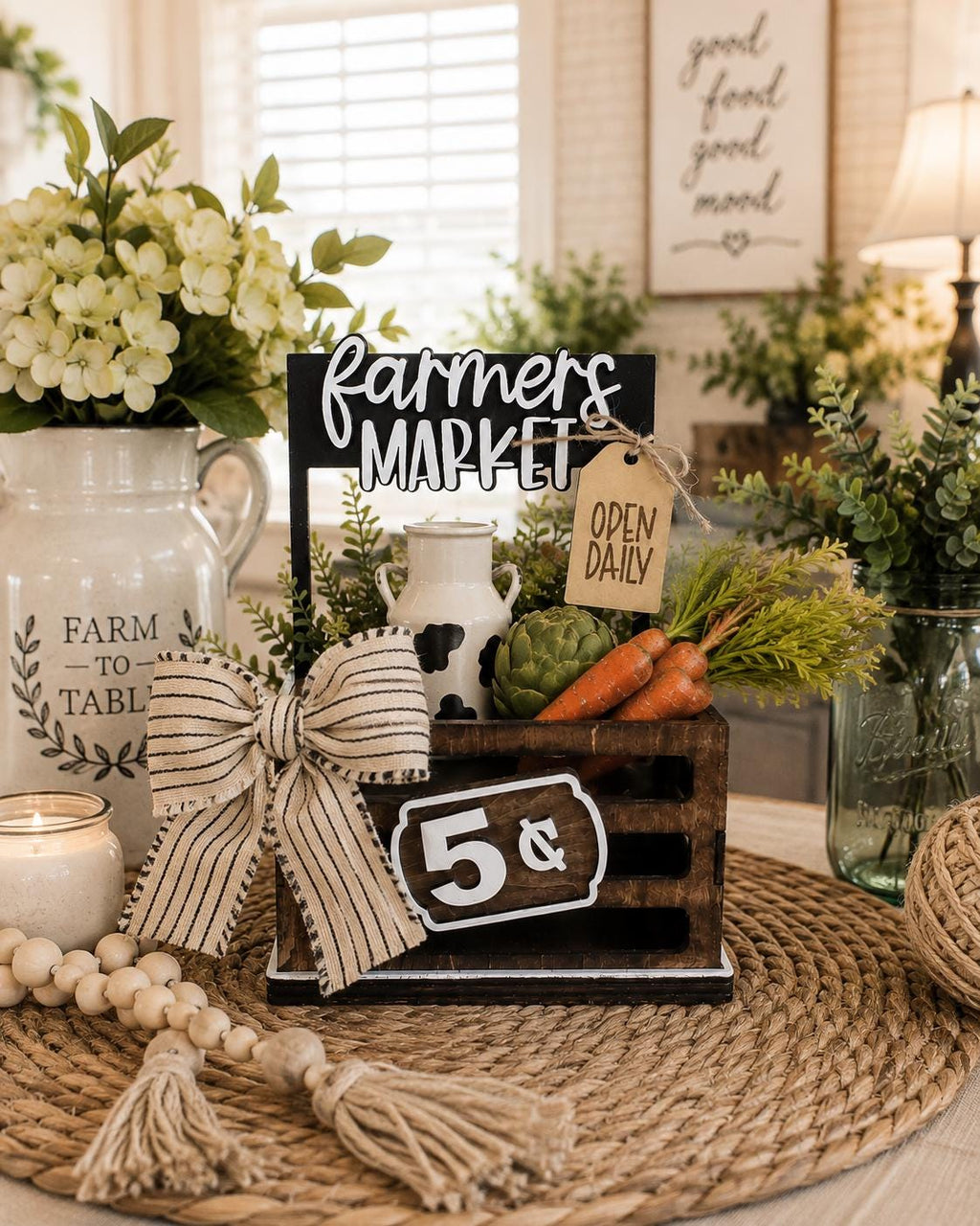 Farmers Market Interchangeable Crate Sign, Farmhouse Wood Sign, Farm Fresh Tabletop Decor, Country Kitchen Decor, Shelf Decor