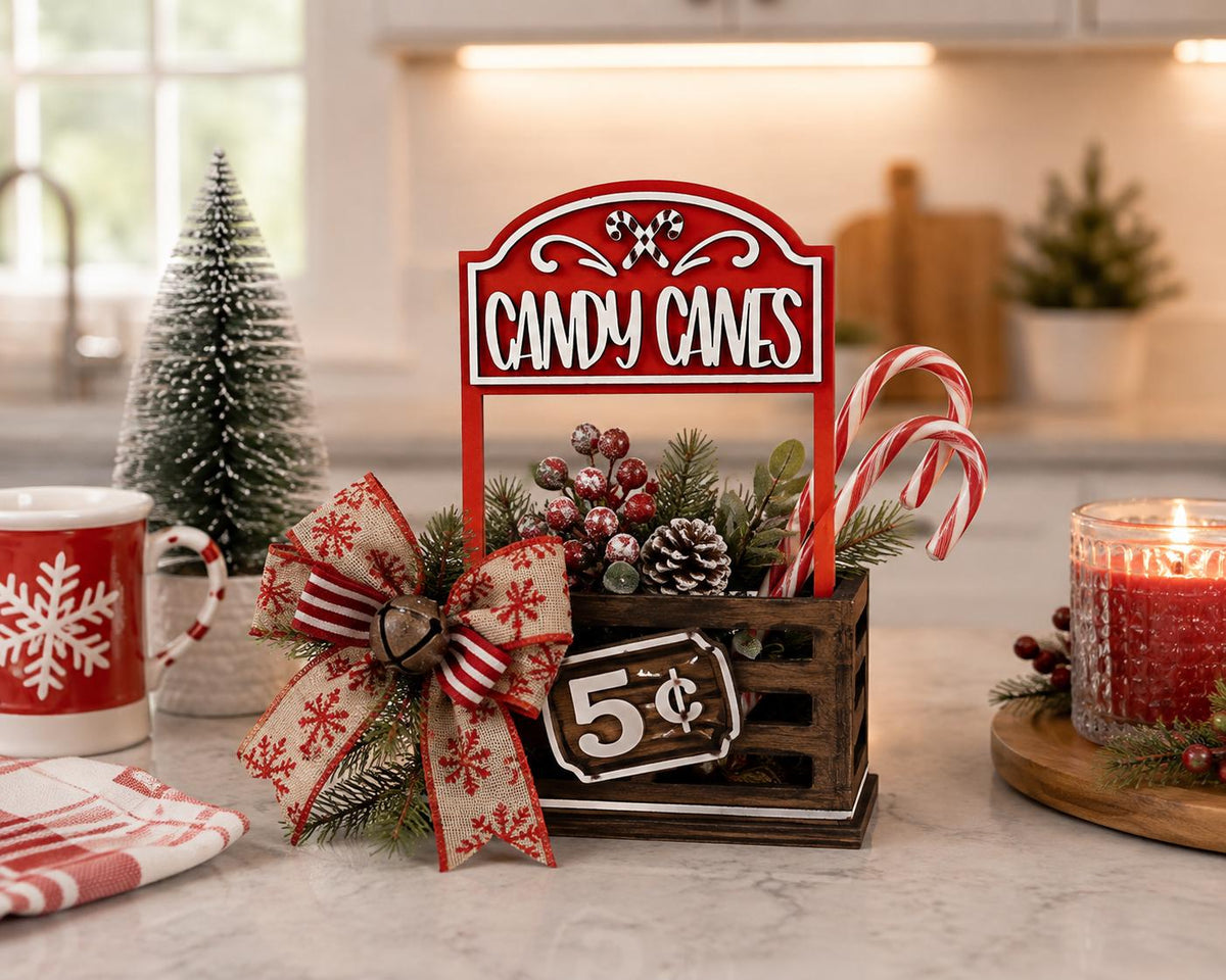 Candy Cane Interchangeable Crate Sign, Candy Cane Wood Insert, Christmas Tabletop Decor, Coffee Bar Decor, Shelf Decor