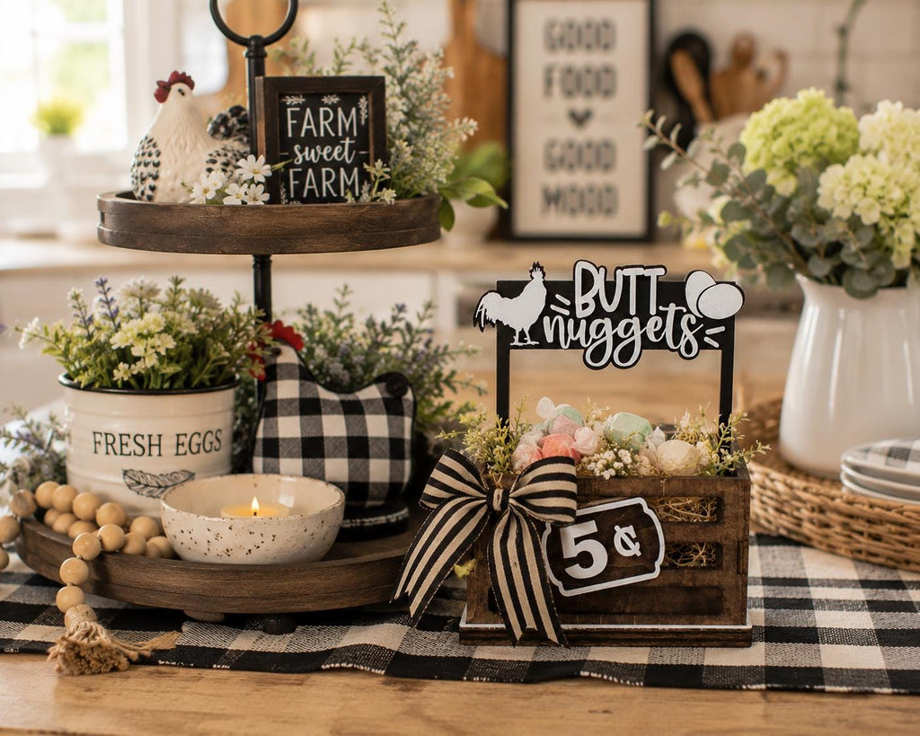 Butt Nuggets Interchangeable Crate Sign, Chicken Egg Wood Sign, Farmhouse Tabletop Decor, Farmers Market Decor, Shelf Decor