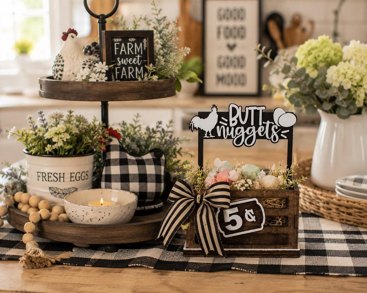 Butt Nuggets Interchangeable Crate Sign, Chicken Egg Wood Sign, Farmhouse Tabletop Decor, Farmers Market Decor, Shelf Decor