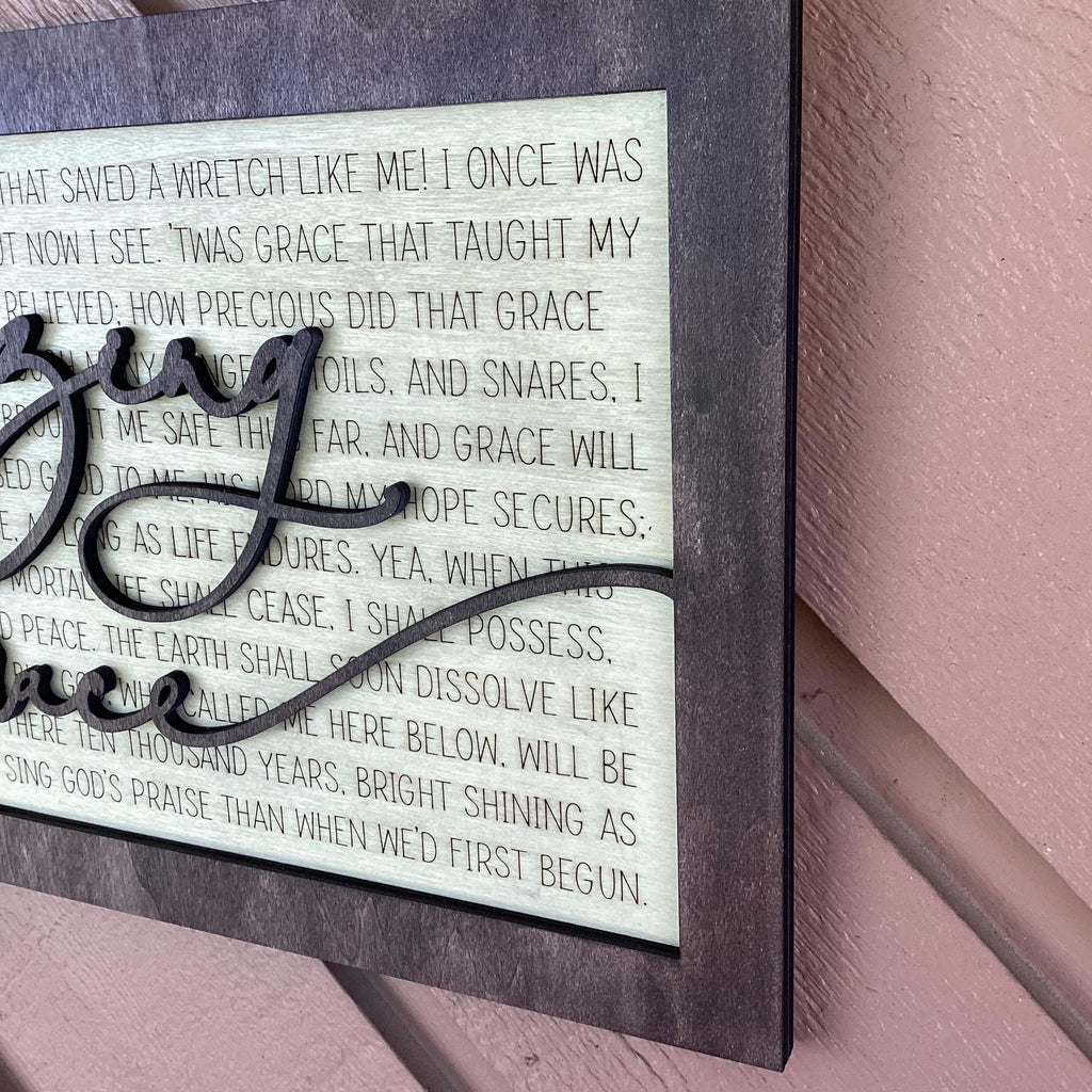 Amazing Grace Hymn Wood Sign, Christian Wall Decor, Engraved Wood Sign, Religious Wall Art, Farmhouse Faith Decor, Christian Gift