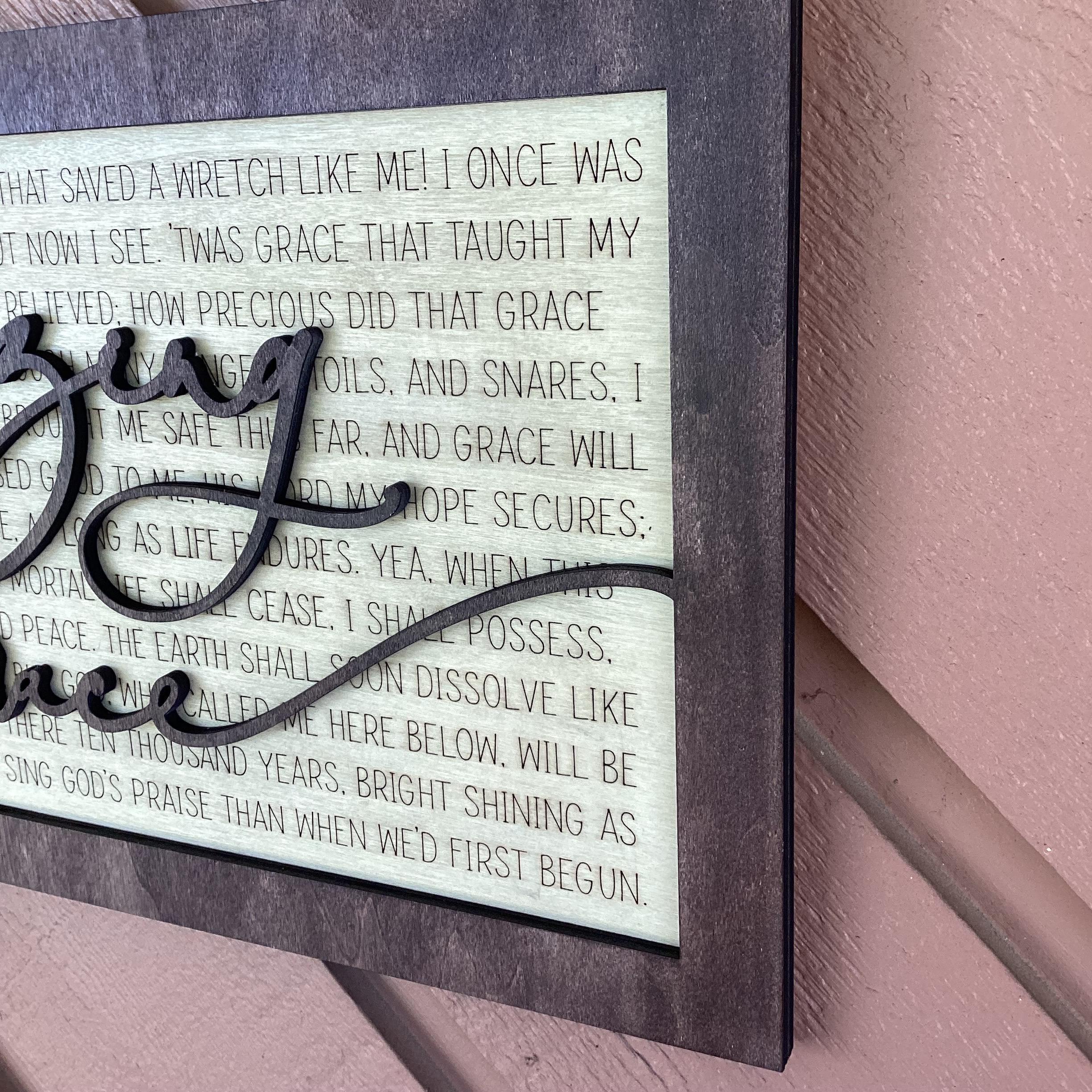 Amazing Grace Hymn Wood Sign, Christian Wall Decor, Engraved Wood Sign, Religious Wall Art, Farmhouse Faith Decor, Christian Gift
