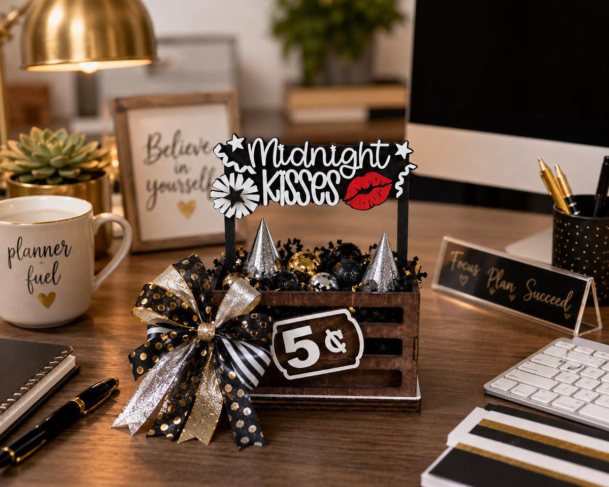 New Years Interchangeable Crate Sign, Midnight Kisses Wood Insert, New Years Tabletop Decor, Tiered Tray Decor, Shelf Decor