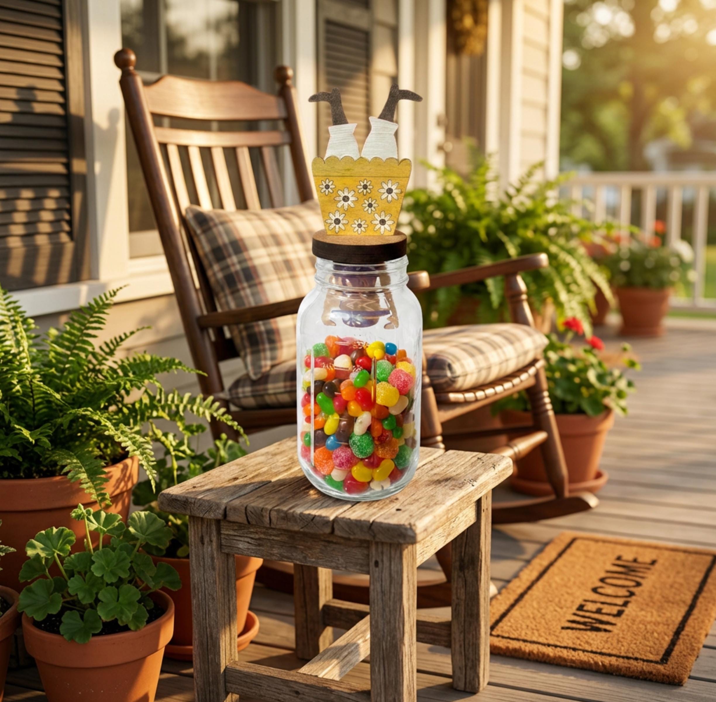 Hand Painted Candy Snatcher Mason Jar Topper | Laser Cut Farmhouse Decor | Candy Jar Lid Insert | Tiered Tray Decor | Gift for Her