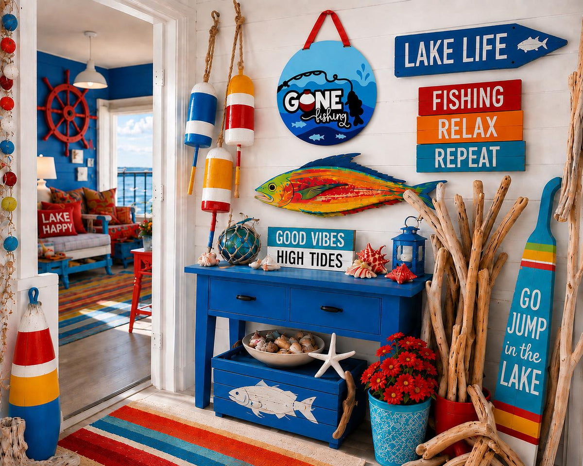 Gone Fishing Door Hanger, 16 Inch Layered Wood Sign, Lake House Decor, Fisherman Gift