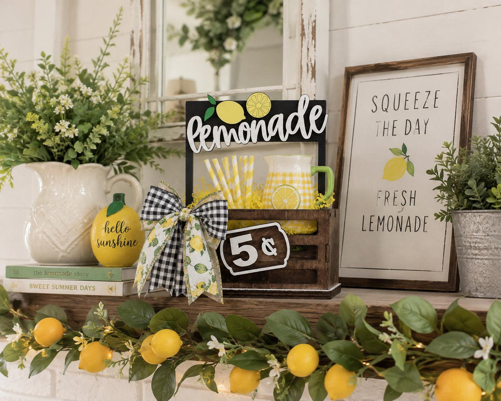 Lemonade Interchangeable Sign & Wooden Crate | Summer Lemon Decor | Farmhouse Kitchen Decor | Tiered Tray Accent | Shelf Sitter