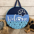 16 Inch Round Wooden Dog Welcome Sign, Paw Print Door Hanger, Pet Lover Decor