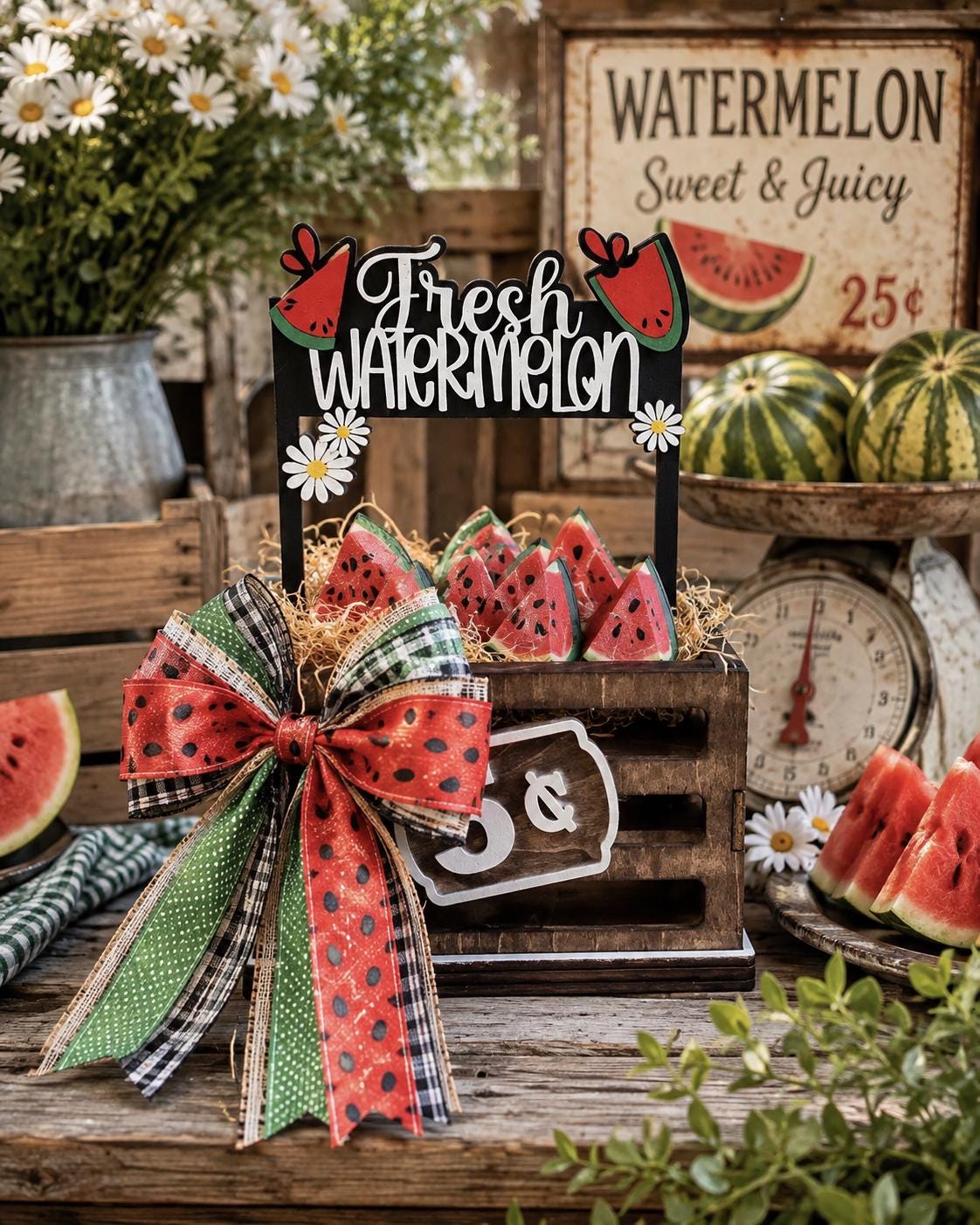 Fresh Watermelon Interchangeable Crate Sign, Summer Wood Insert, Farmhouse Tabletop Decor, Farmers Market Decor, Shelf Decor