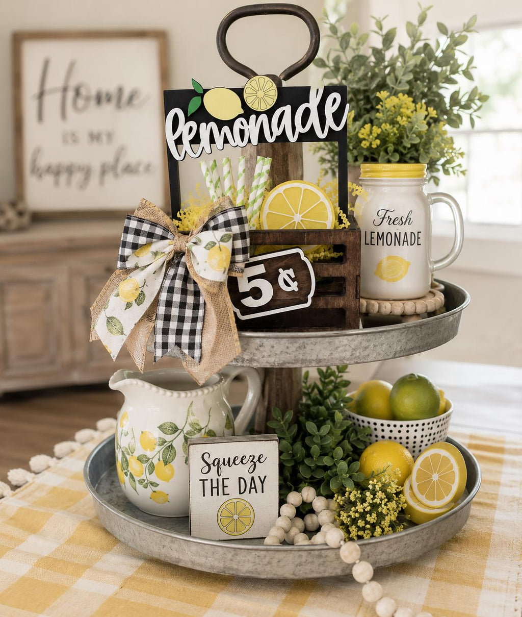 Lemonade Interchangeable Sign & Wooden Crate | Summer Lemon Decor | Farmhouse Kitchen Decor | Tiered Tray Accent | Shelf Sitter