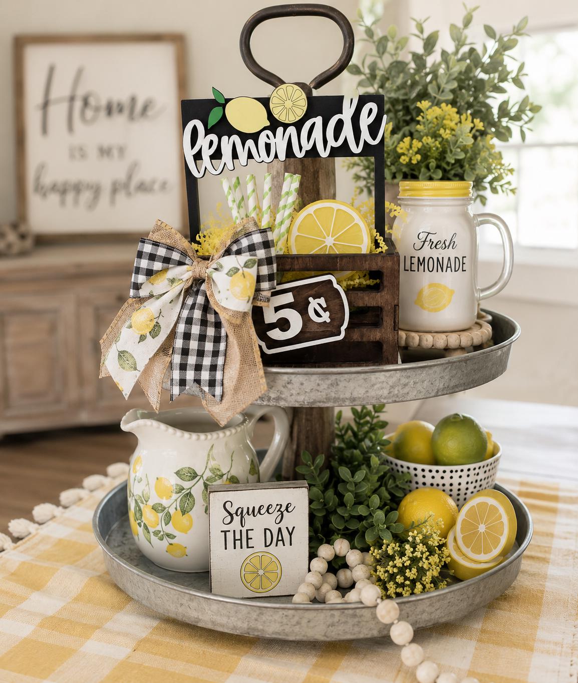 Lemonade Interchangeable Sign & Wooden Crate | Summer Lemon Decor | Farmhouse Kitchen Decor | Tiered Tray Accent | Shelf Sitter