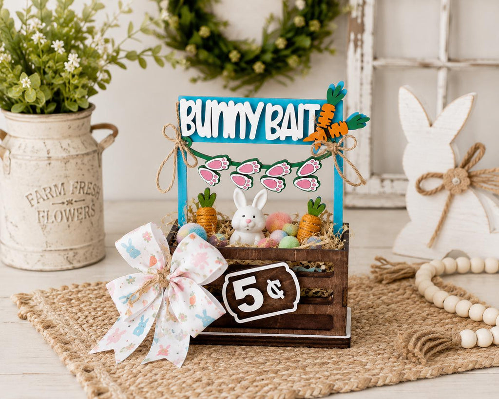 Easter Interchangeable Crate Sign, Bunny Bait Wood Insert, Easter Tabletop Decor, Tiered Tray Decor, Shelf Decor