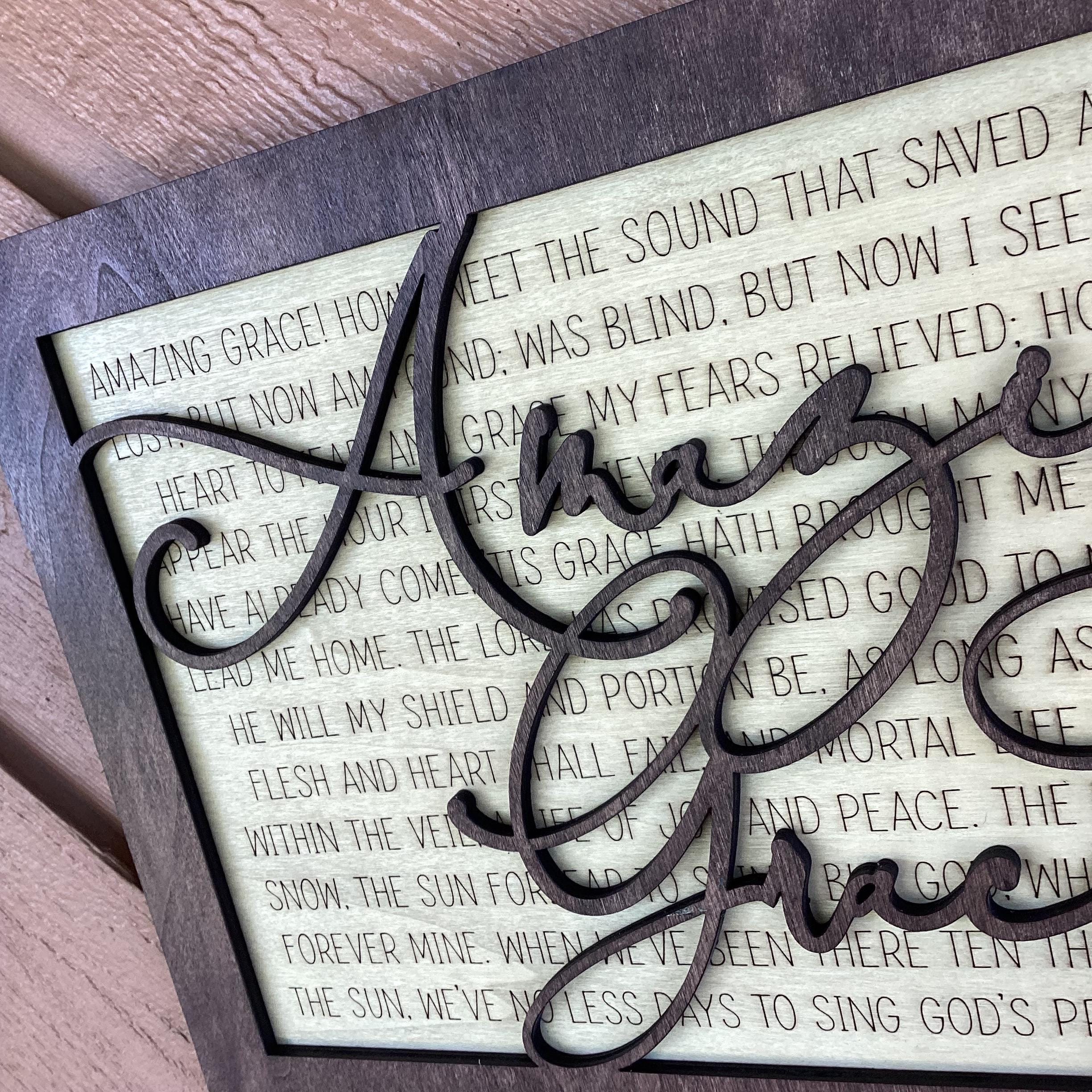 Amazing Grace Hymn Wood Sign, Christian Wall Decor, Engraved Wood Sign, Religious Wall Art, Farmhouse Faith Decor, Christian Gift