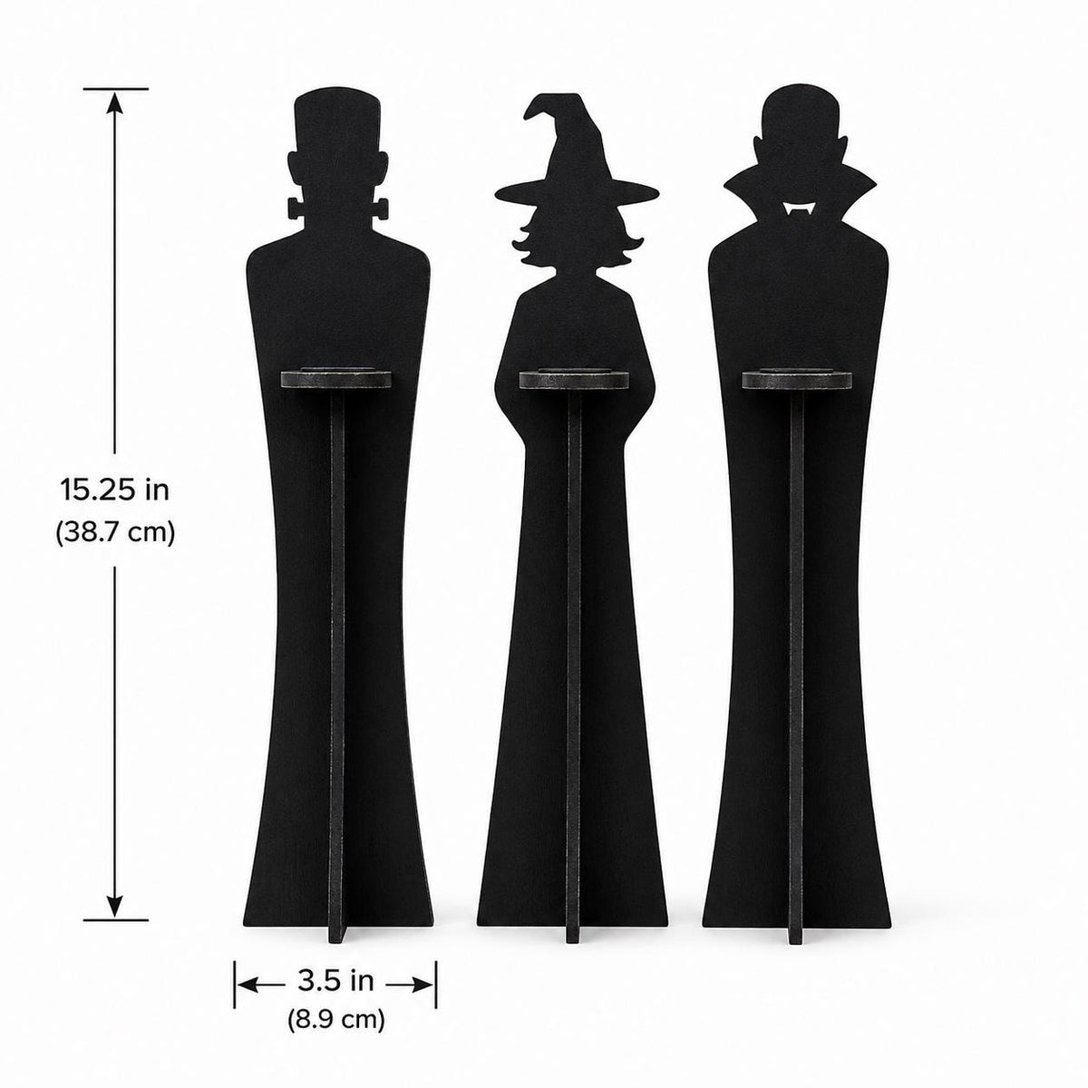 Set of 3 Halloween Tea Light Holders | Vampire, Witch, Monster Figures, Rustic Decor